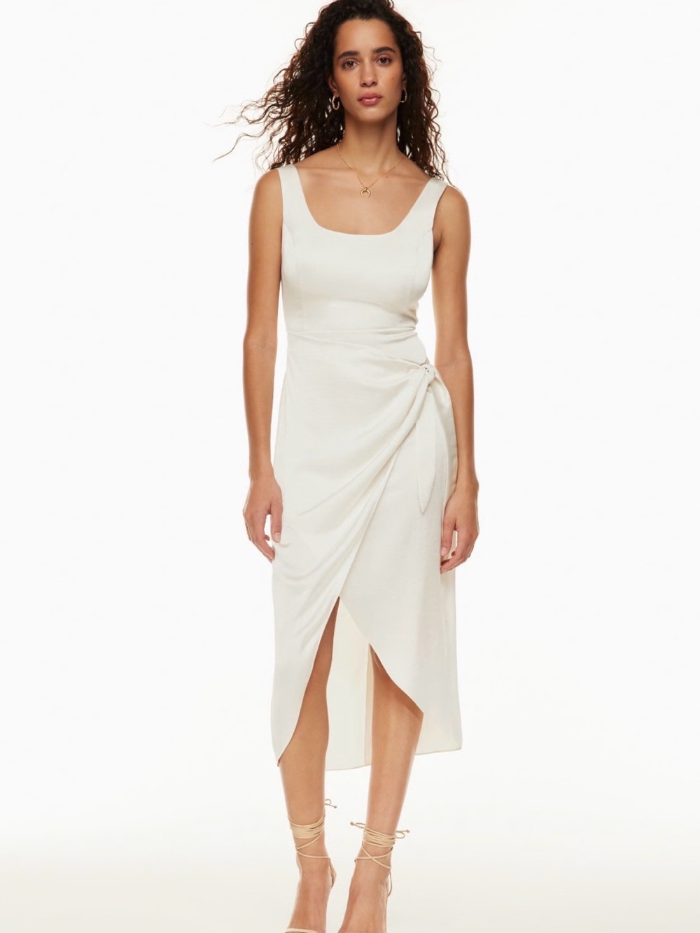 Aritzia Wilfred Saturn Midi Cream Scoop Neck Wrap-Front Midi Dress